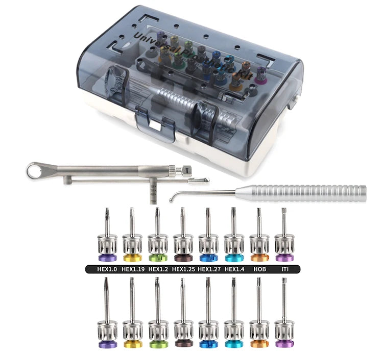 Universal Dental Implant Restoration Screwdriver and Wrench Kit - 17