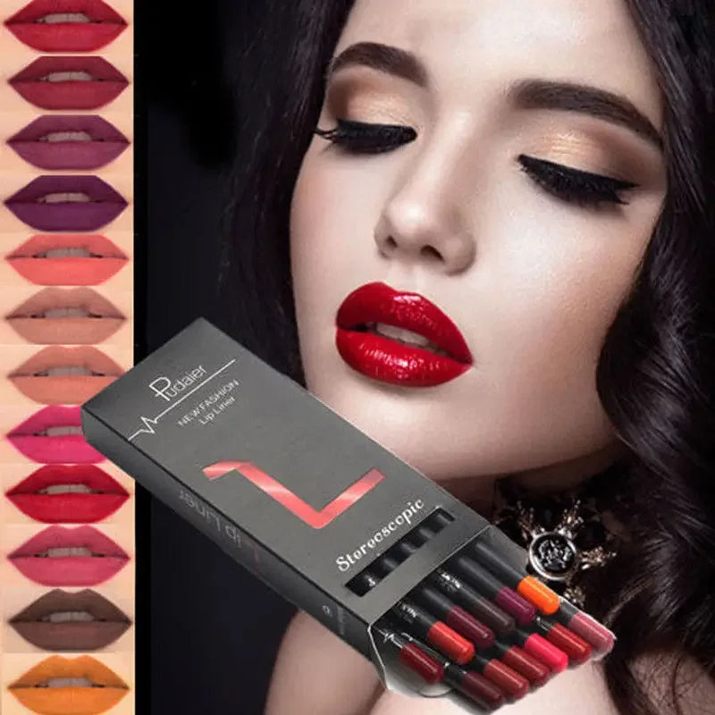 12-Piece Waterproof Matte Lip Liner Pencil Set