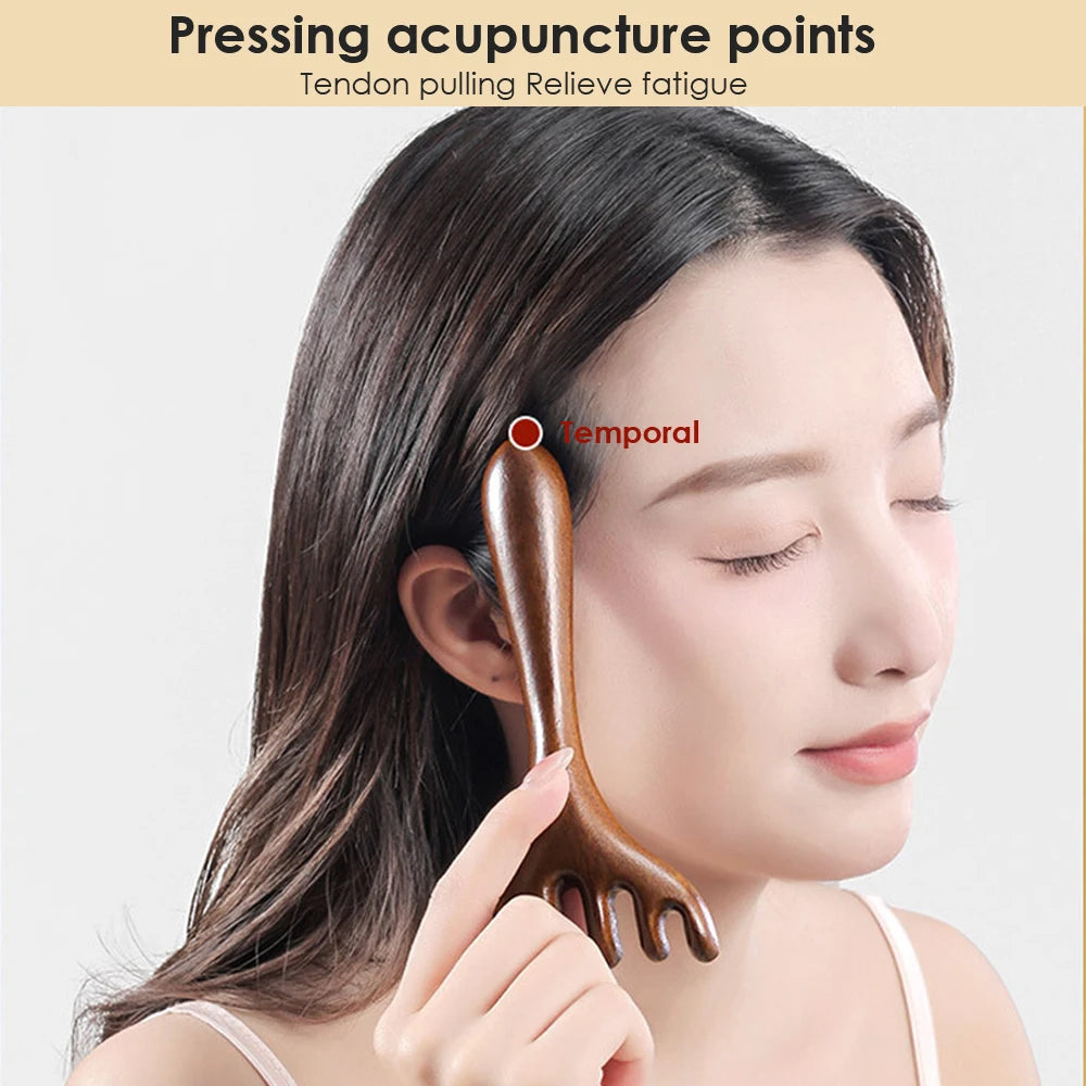 Six-Claw Natural Wood Scalp and Body Massage Comb - 17