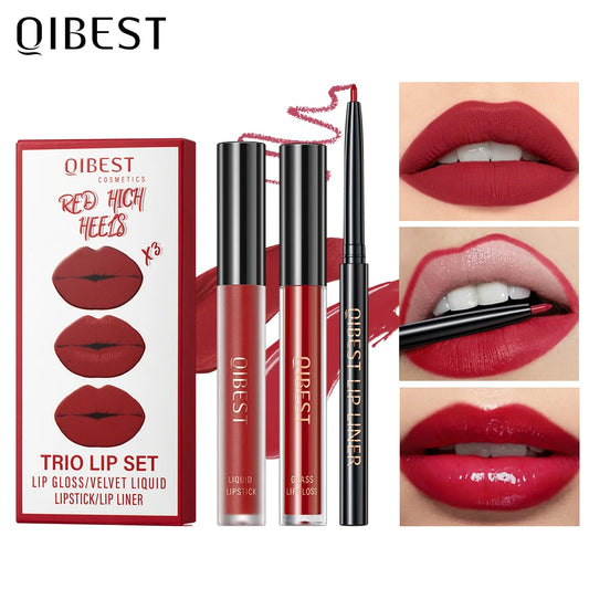 3-Piece Waterproof Matte Lipstick and Lip Liner Set