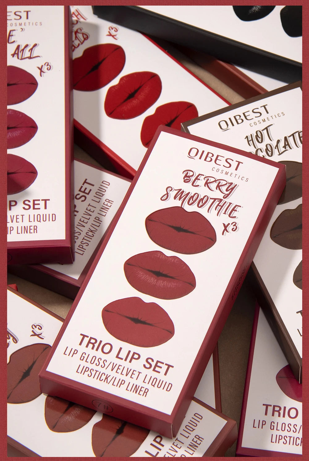 3-Piece Waterproof Matte Lipstick and Lip Liner Set - 22