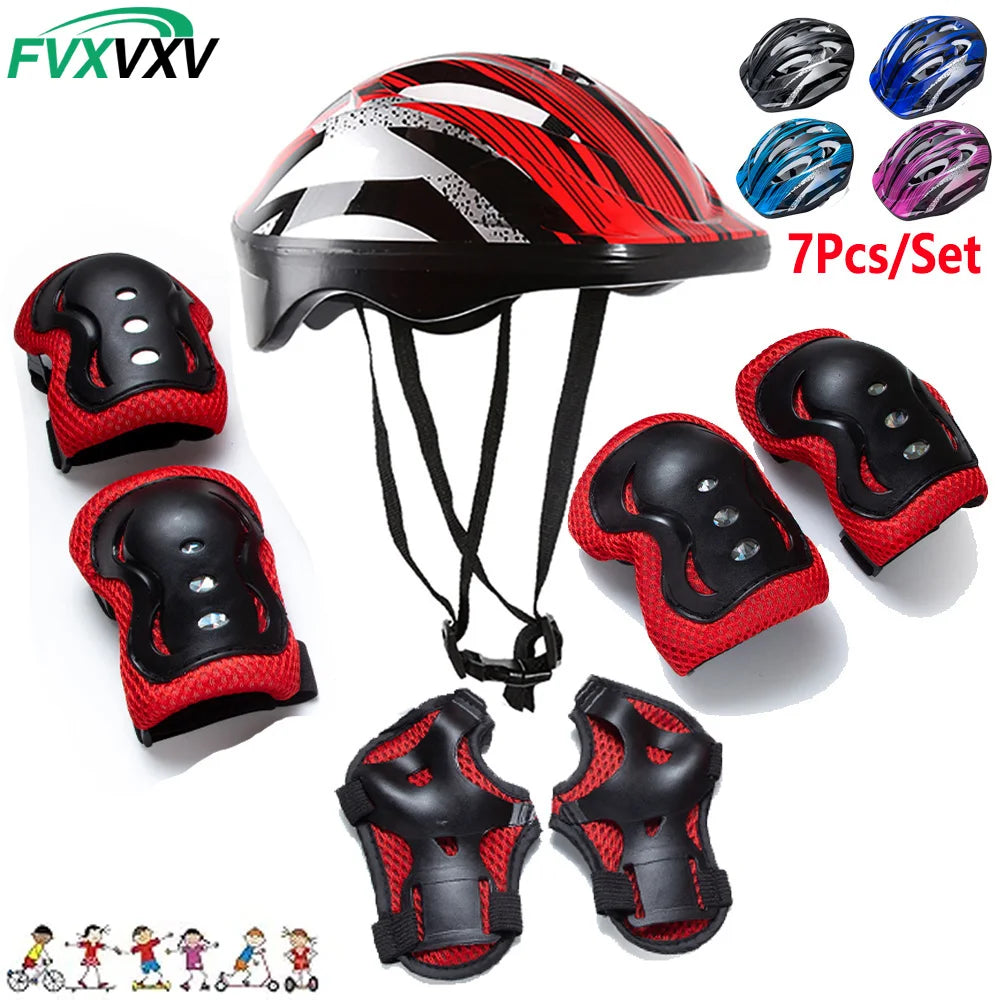 7-Piece Kids Protective Helmet and Pad Set for Cycling and Skating