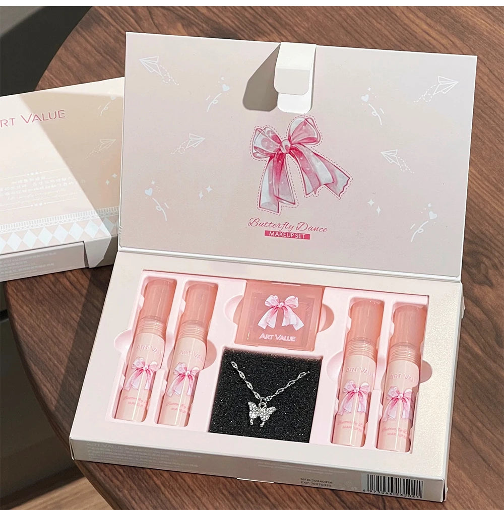 6-Piece Matte Lipstick and Blush Makeup Set with Necklace - 11