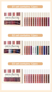 12-Piece Waterproof Matte Liquid Lipstick Set