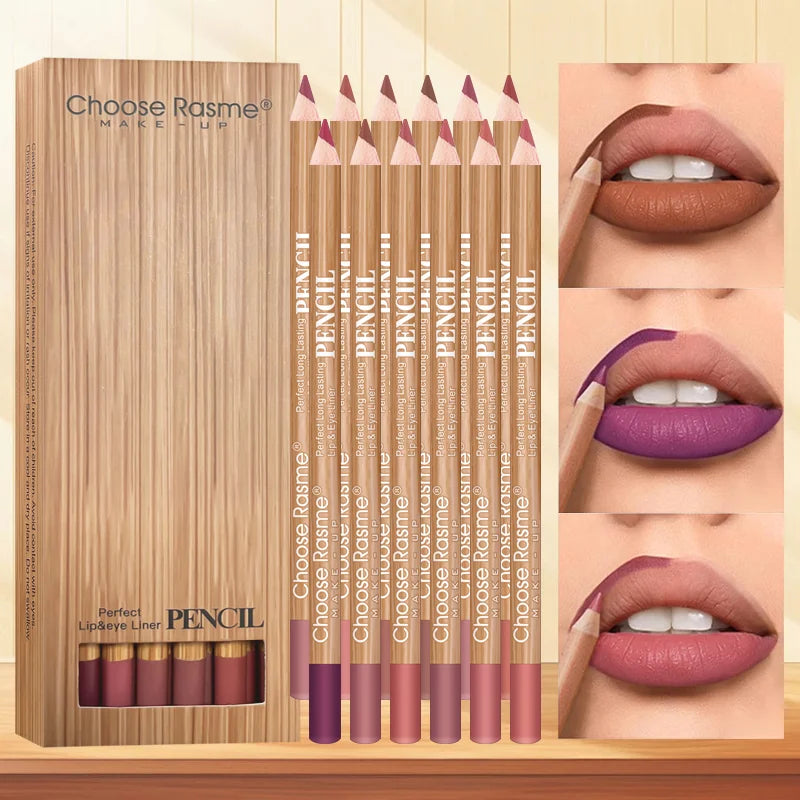 12-Color Waterproof Matte Lip Liner Pencil Set - 8