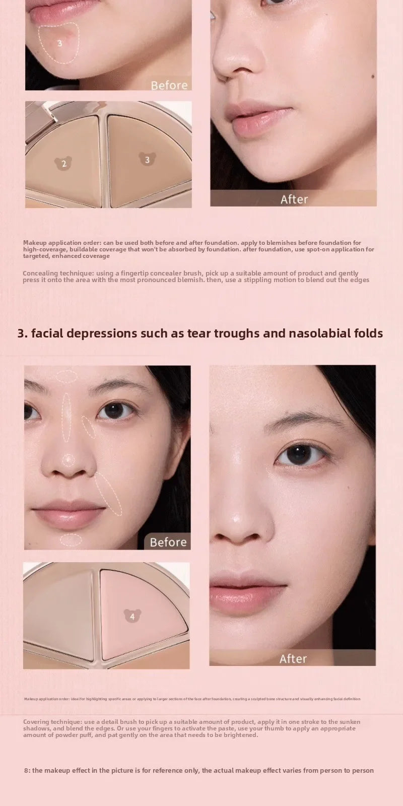 4-Color Cream Concealer Palette for Dark Circles and Contouring - 16