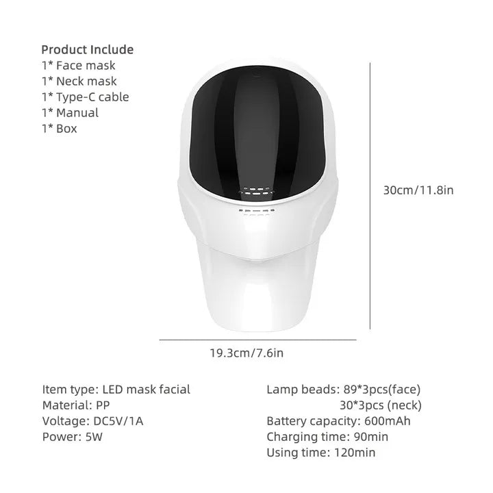 7-Color LED Light Therapy Face and Neck Rejuvenation Mask - 13