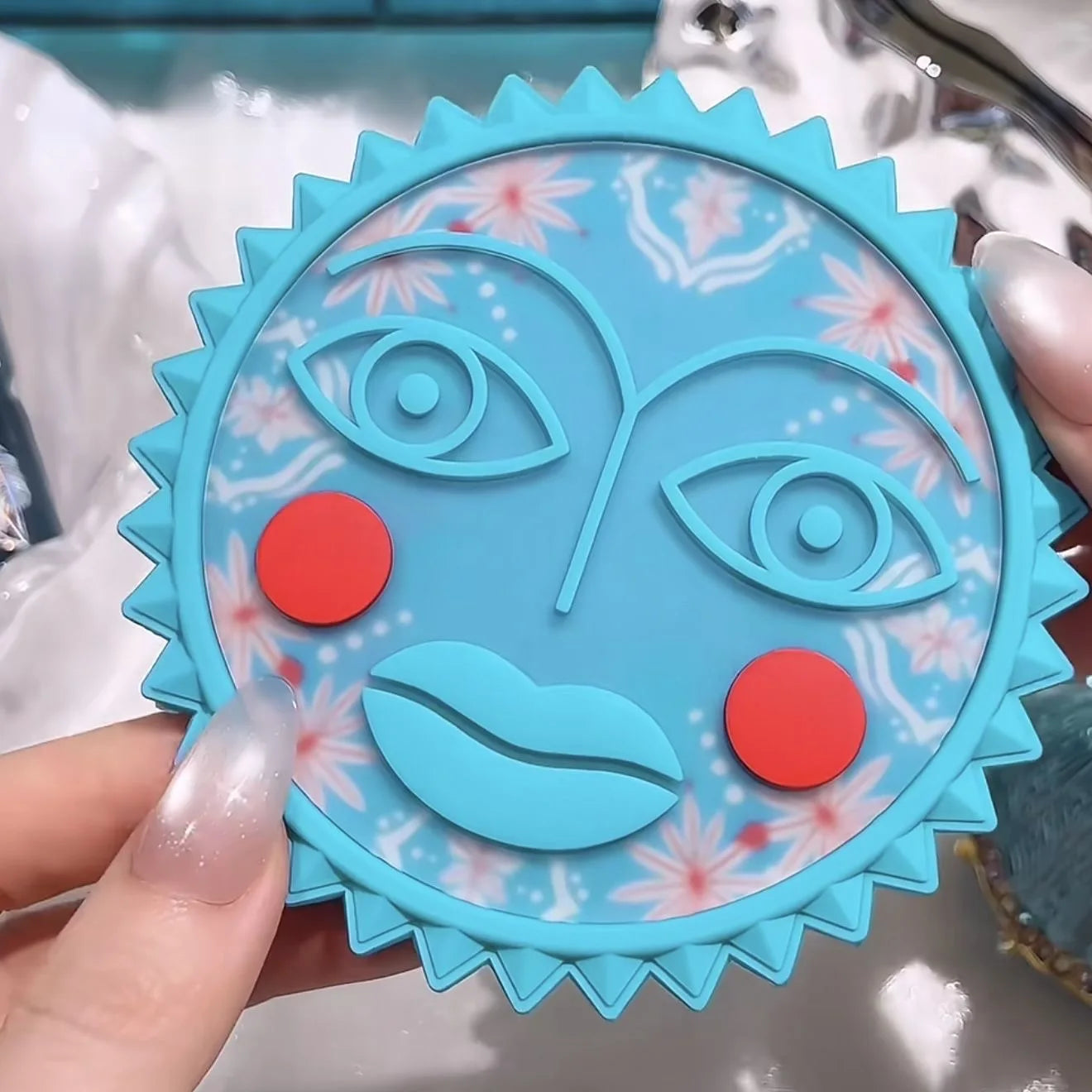Artistic Sun Design Handheld Makeup Mirror - 12