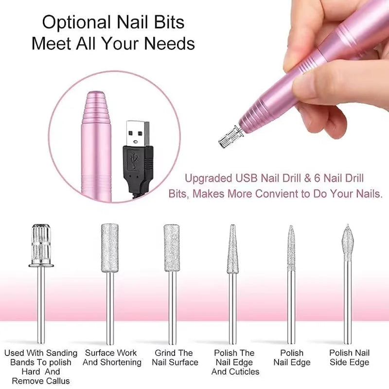 Portable Electric Nail File and Manicure Drill Kit - 8