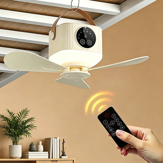Portable Rechargeable Ceiling Fan with LED Light and Remote