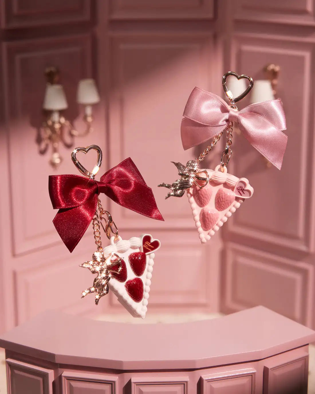 Portable Heart Waffle Makeup Powder & Solid Perfume Keychain - 12