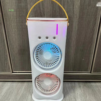Portable Dual-Head Cooling Fan with LED Mist
