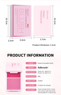 2-in-1 Cream and Powder Long-Lasting Blush Palette