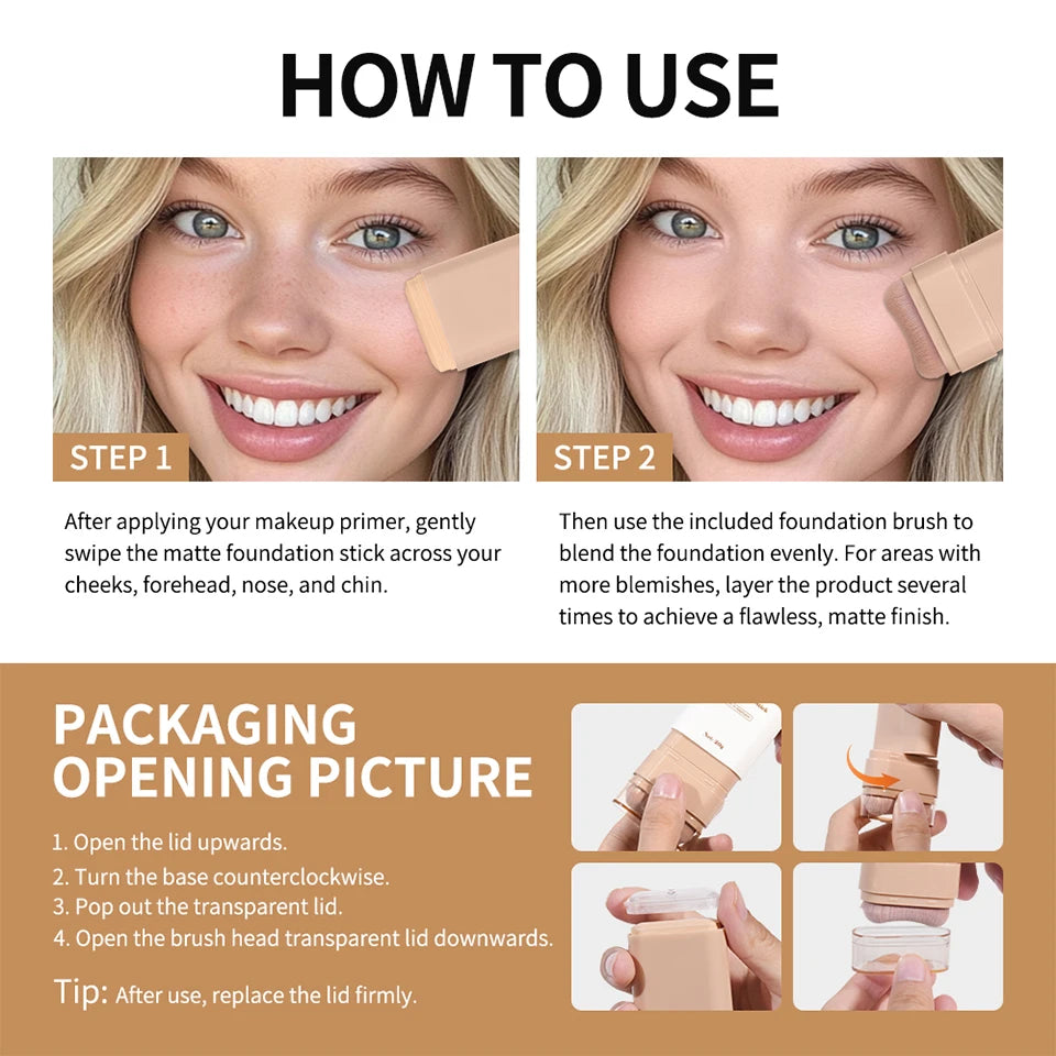 Matte Foundation Stick with Built-in Blending Brush - 16