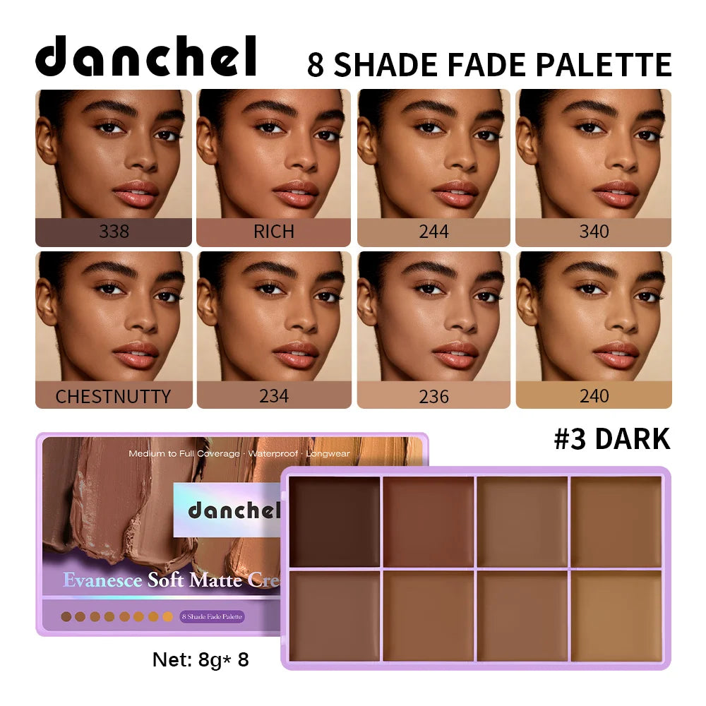 8-Shade Waterproof Full Coverage Cream Concealer Palette - 19