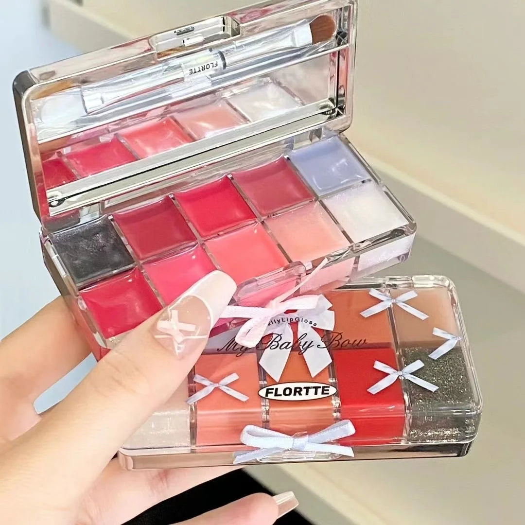 10-Color Jelly Lip Gloss Palette with Bow Design - 3