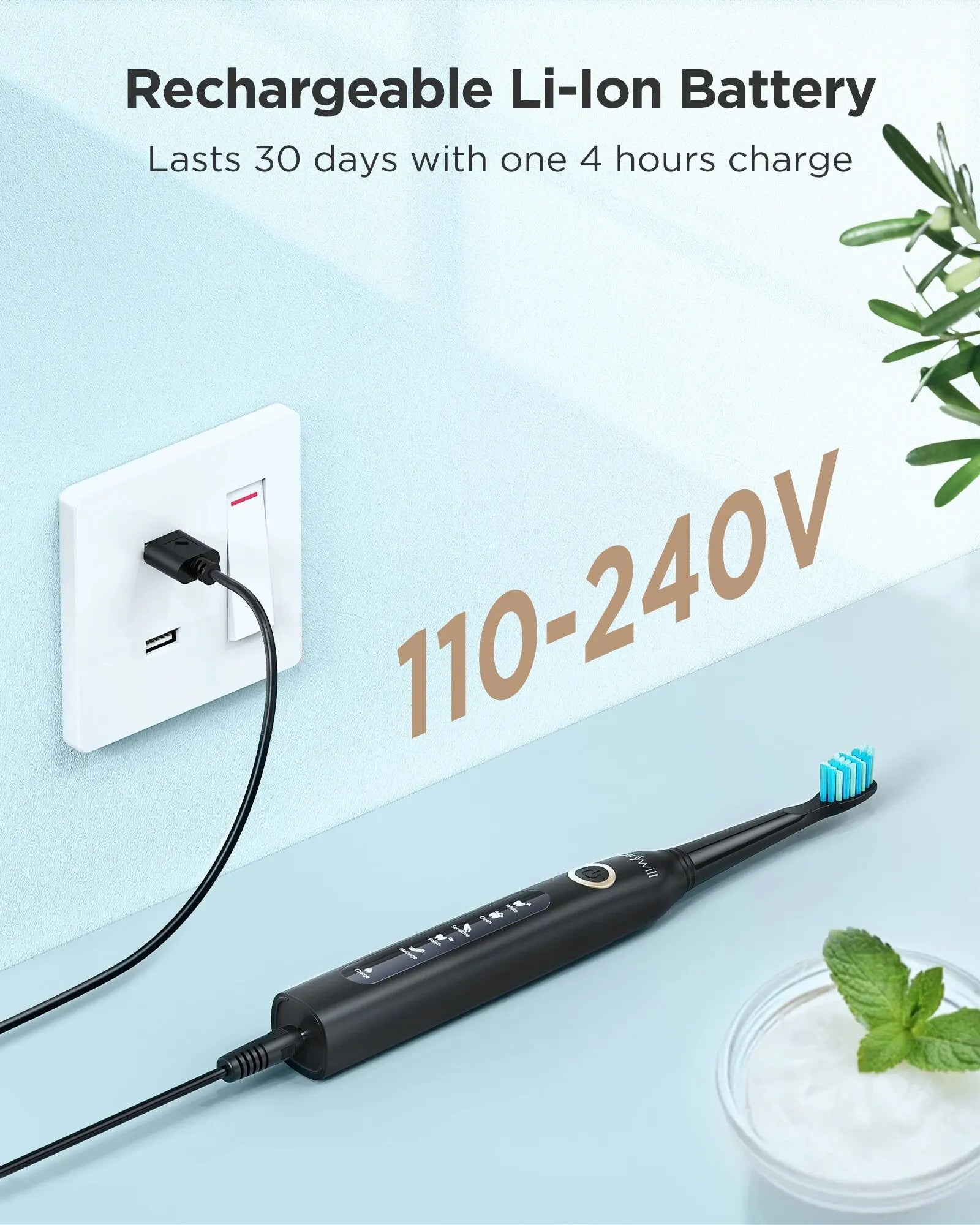 Rechargeable Sonic Electric Toothbrush with 4 Replacement Heads - 5