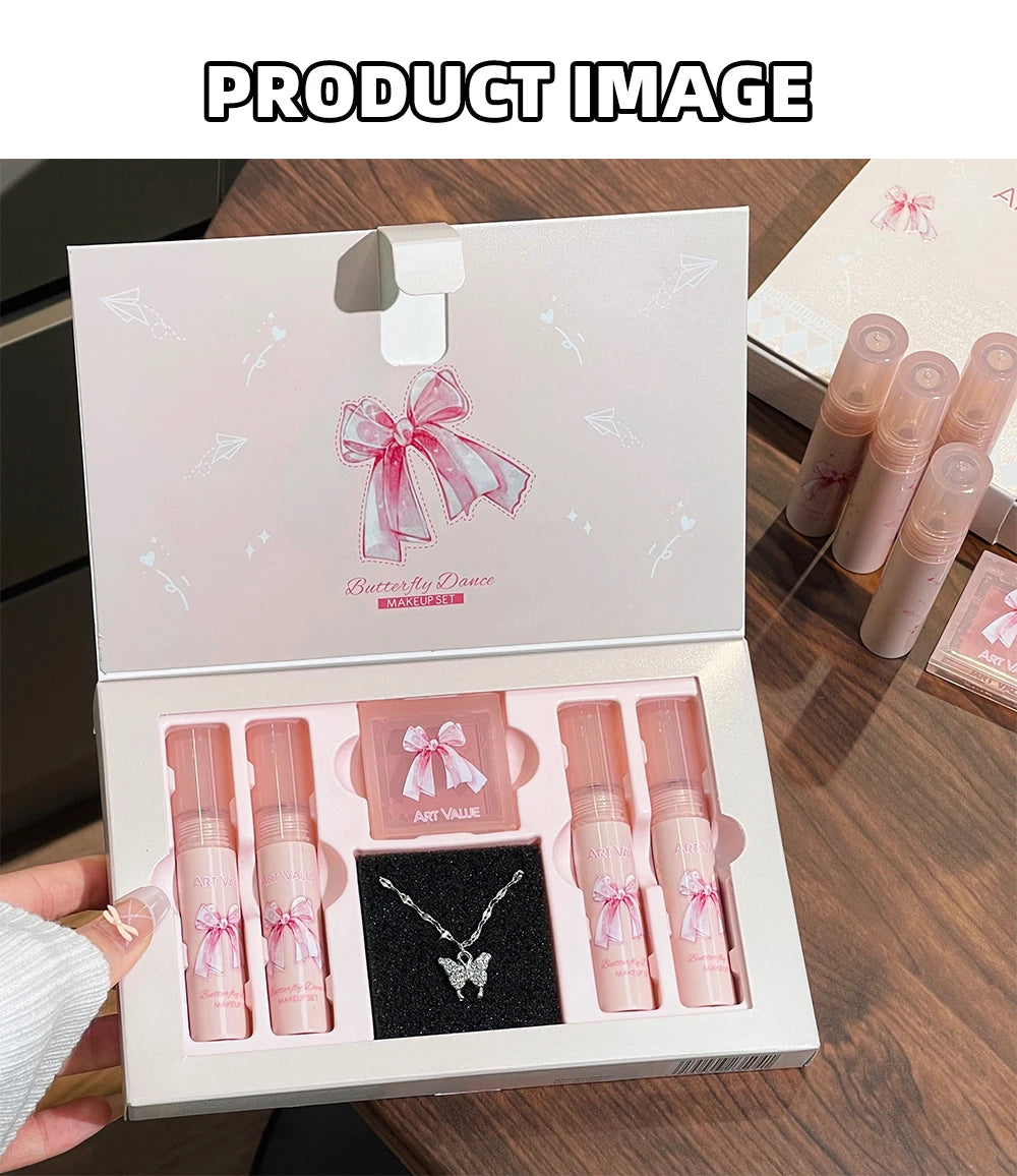 6-Piece Matte Lipstick and Blush Makeup Set with Necklace - 23