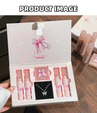 6-Piece Matte Lipstick and Blush Makeup Set with Necklace