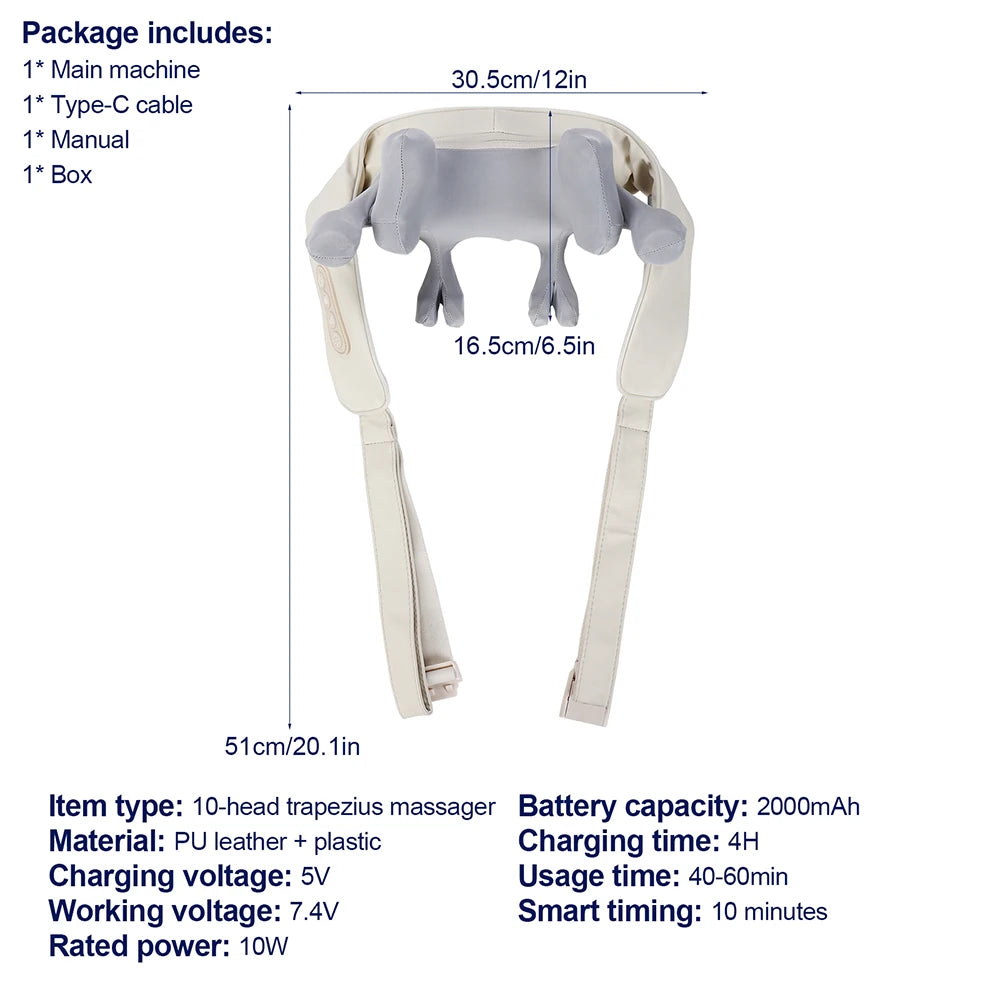 10-Head Cordless Deep Tissue Neck and Trapezius Massager - 13