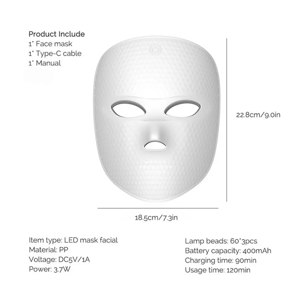 7-Color LED Light Therapy Face Mask for Skin Rejuvenation - 20