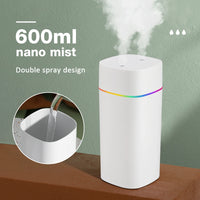 600ml Dual-Mist Portable Air Humidifier for Home and Car