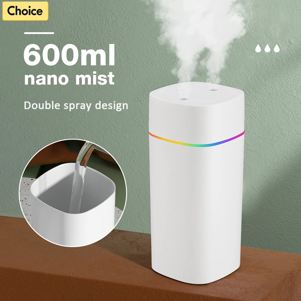600ml Dual-Mist Portable Air Humidifier for Home and Car - 1