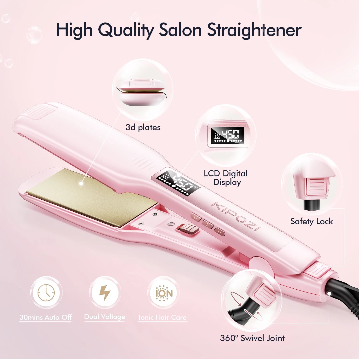 Professional Titanium Hair Straightener with Digital Display - 22
