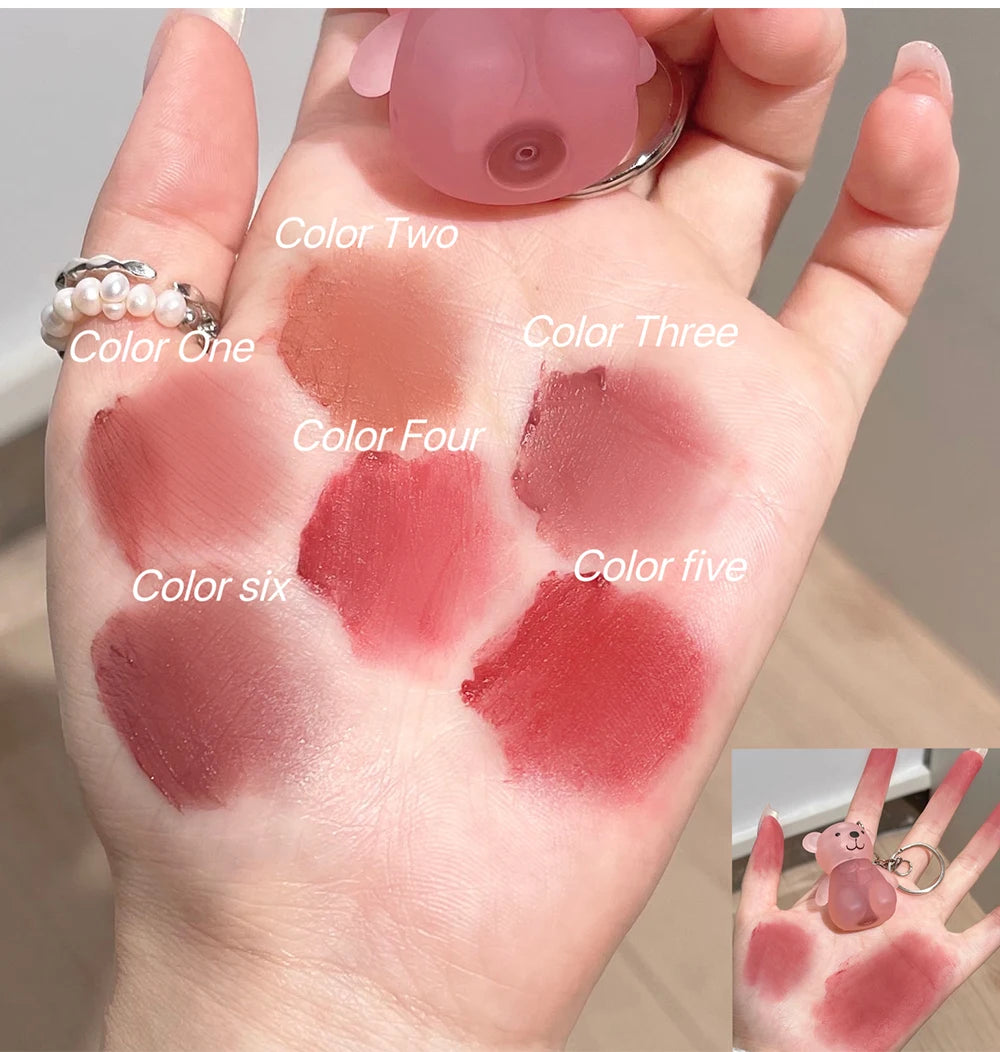 Cute Bear Velvet Matte Lip Mud Keychain - 8