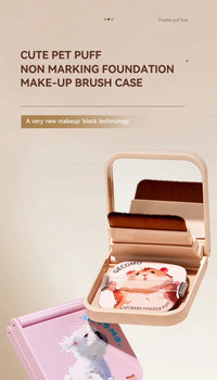 Portable Traceless Makeup Brush and Puff Case with Mirror