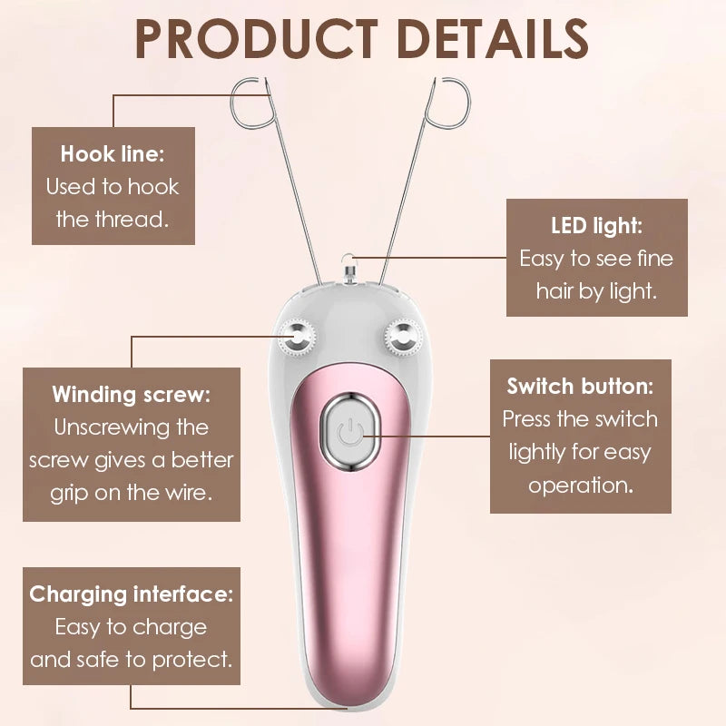 Portable Electric Cotton Threading Hair Remover for Face and Body - 3