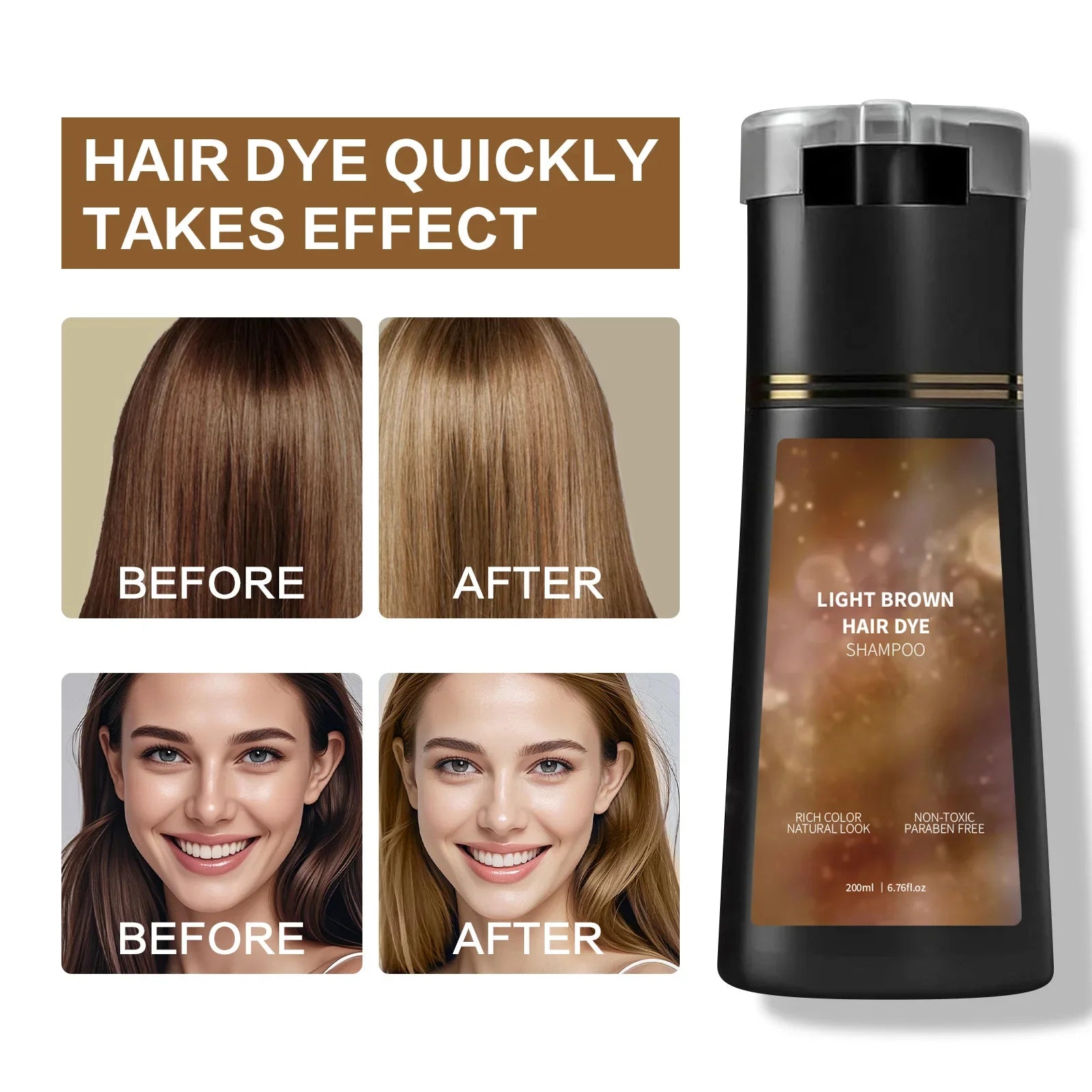 Instant Light Brown Hair Dye Shampoo for Gray Coverage - 7
