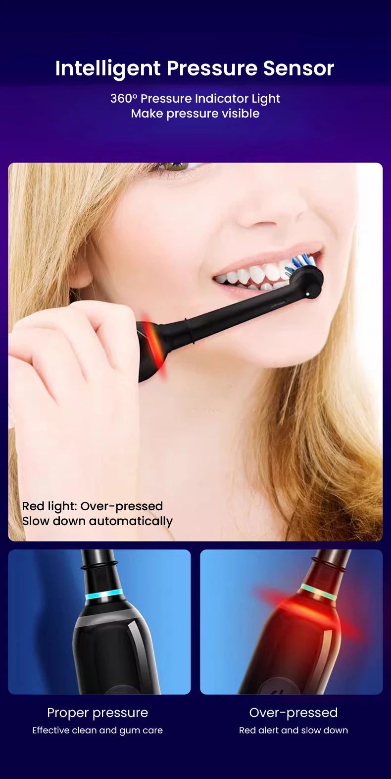 Rechargeable Electric Toothbrush with Pressure Sensor - 8