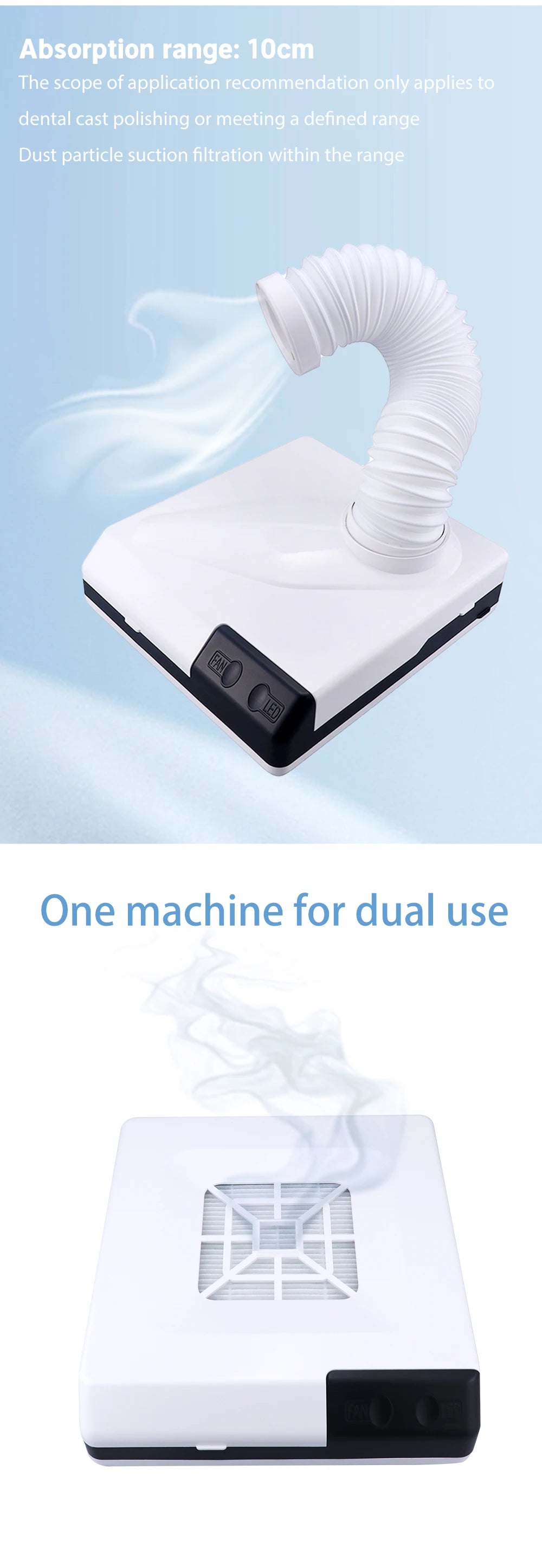 60W Dental Lab Dust Collector with LED Light - 8
