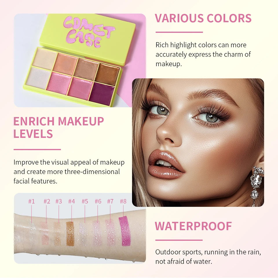 8-Color Cream Blush and Highlighter Makeup Palette - 12