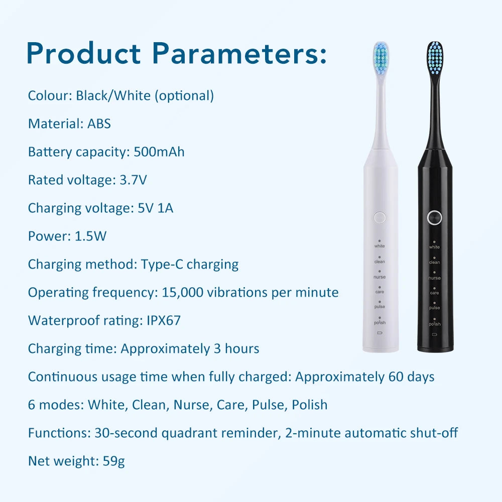 Rechargeable Sonic Electric Toothbrush with 6 Modes - 10