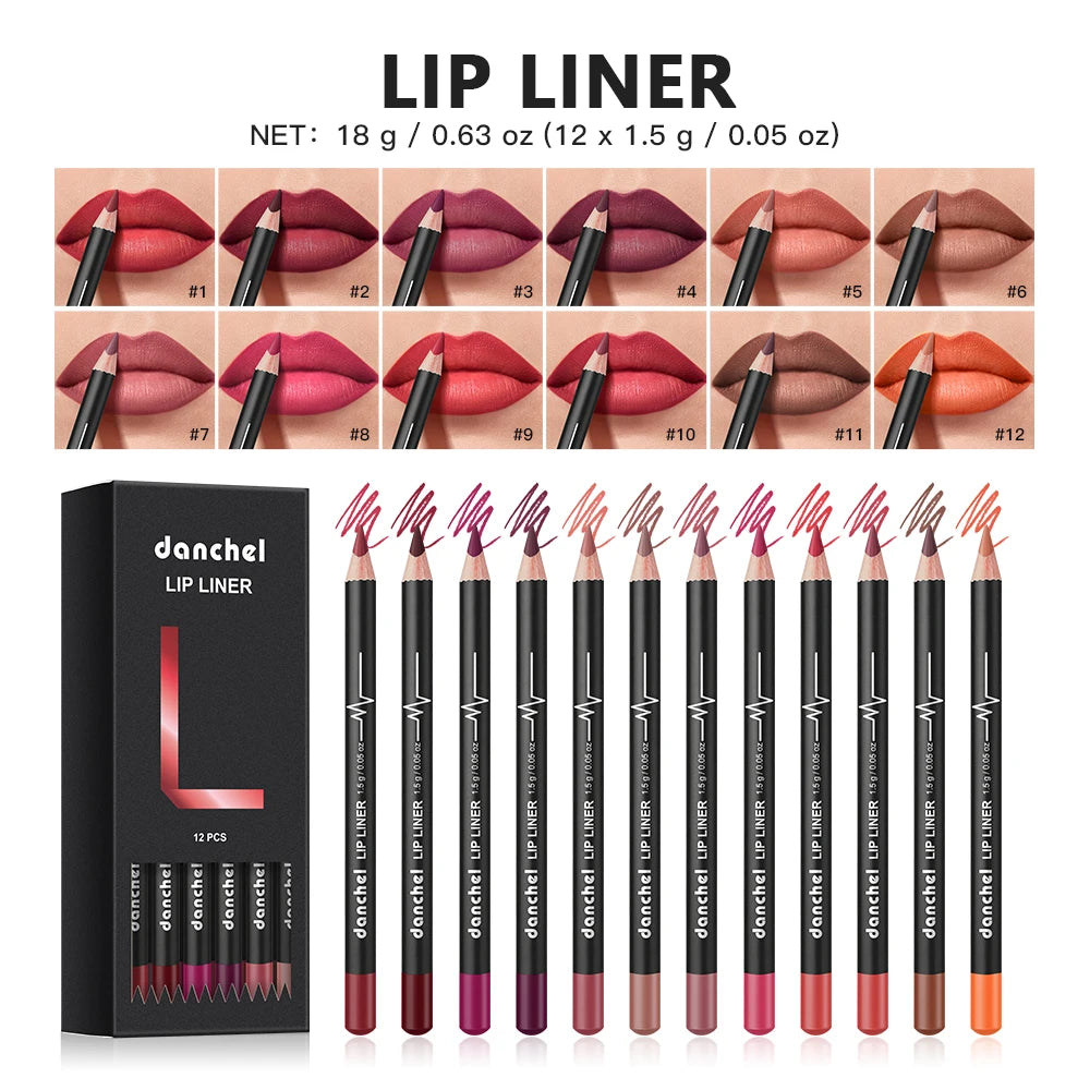 12-Piece Waterproof Long-Lasting Lip Liner Pencil Set - 1