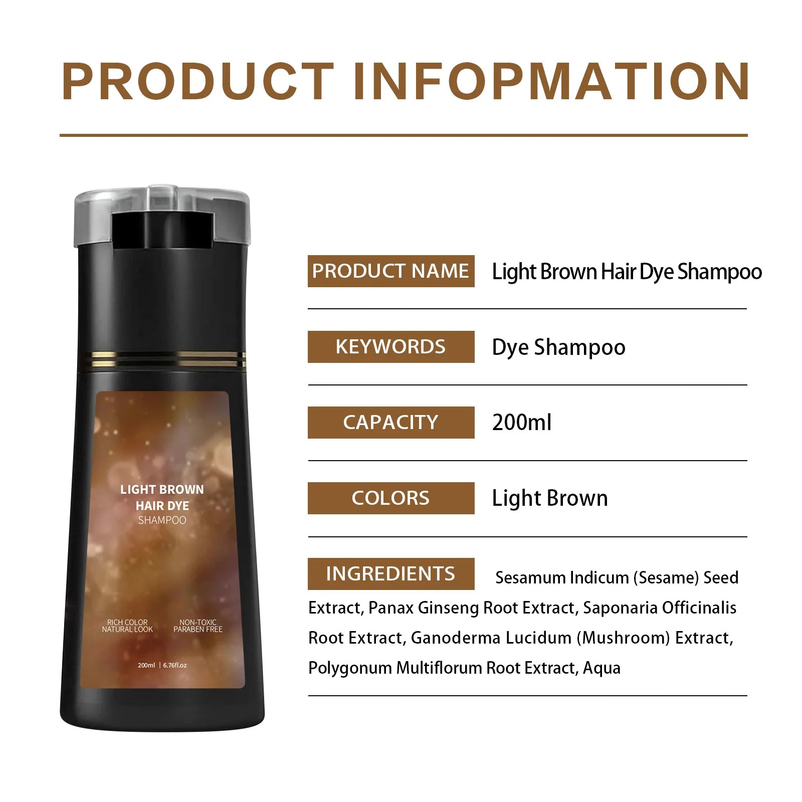 Instant Light Brown Hair Dye Shampoo for Gray Coverage - 19
