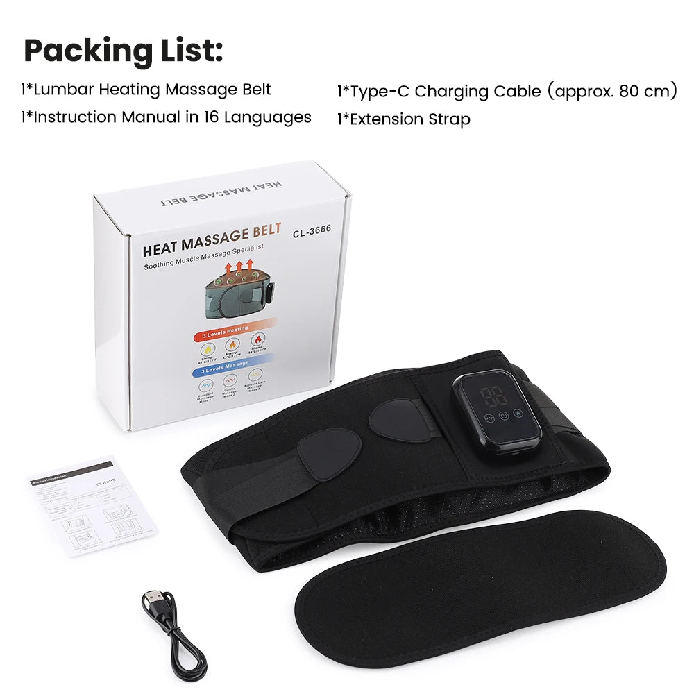 Cordless Heated Lumbar Massage Belt for Back Pain & Period Relief - 15