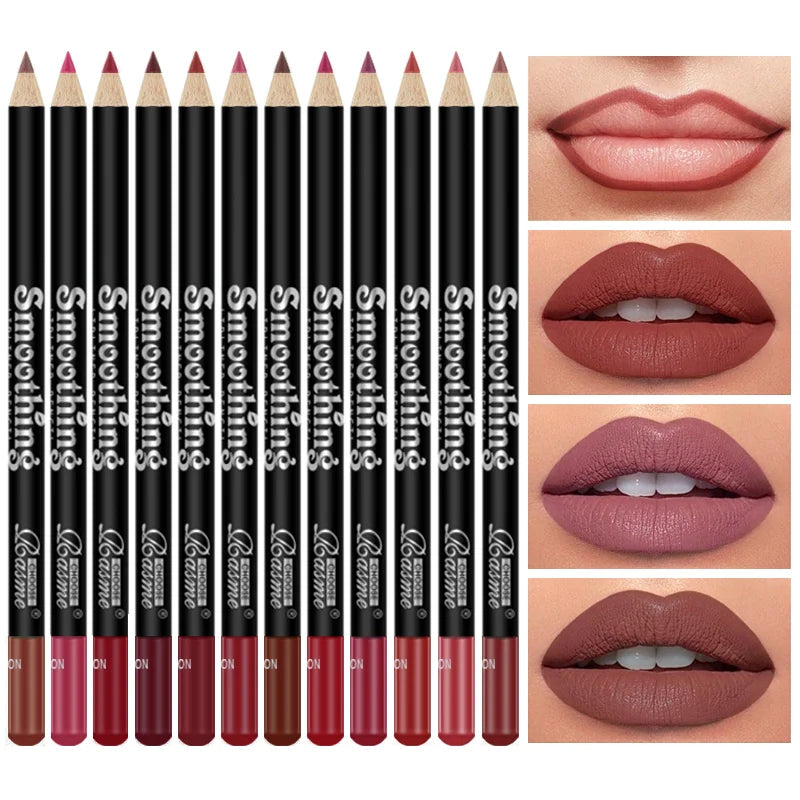 12-Color Waterproof Matte Lip Liner Pencil Set - 8