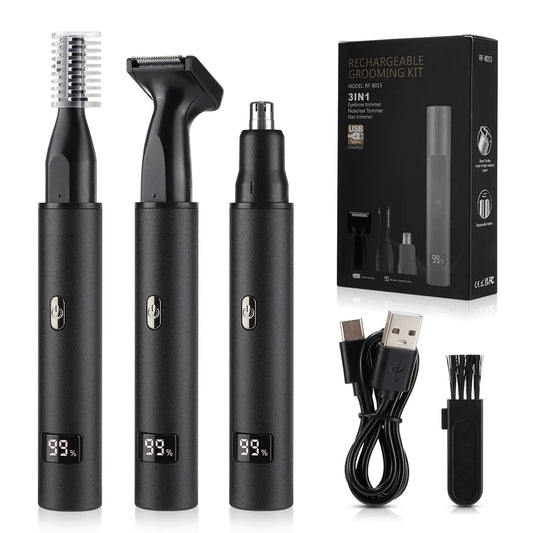 3-in-1 Rechargeable Electric Nose, Ear, and Eyebrow Trimmer Kit