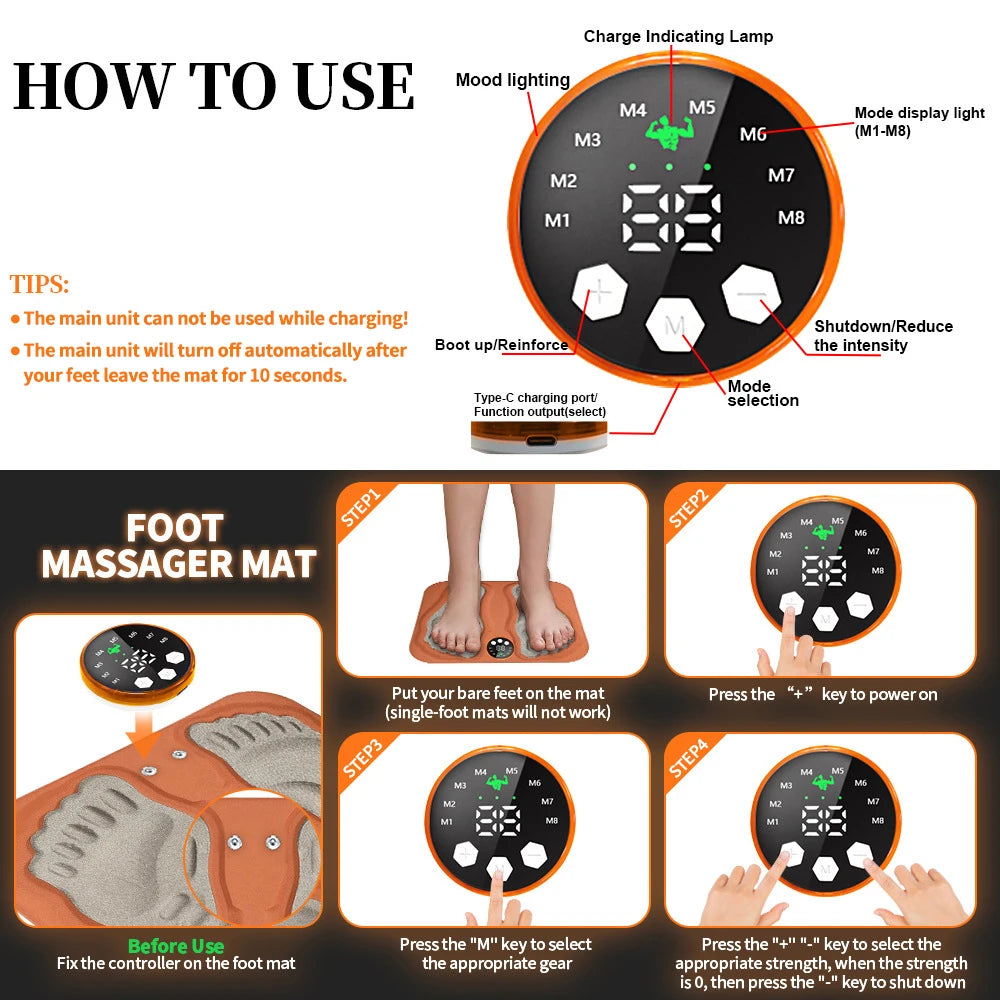 3D Foldable EMS Electric Foot and Leg Massager Mat - 4