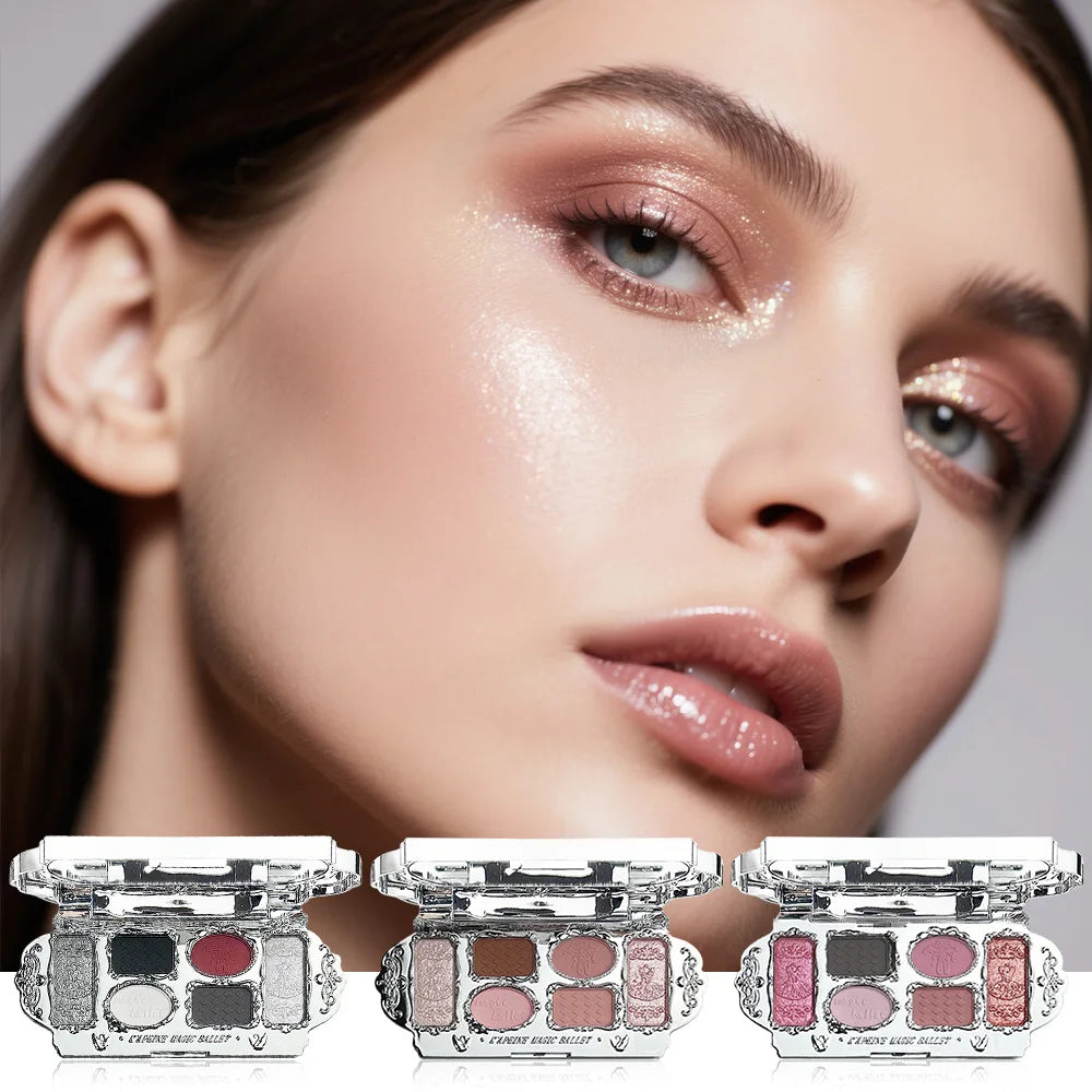 6-Color Shimmer Eyeshadow & Highlighter Makeup Palette - 3