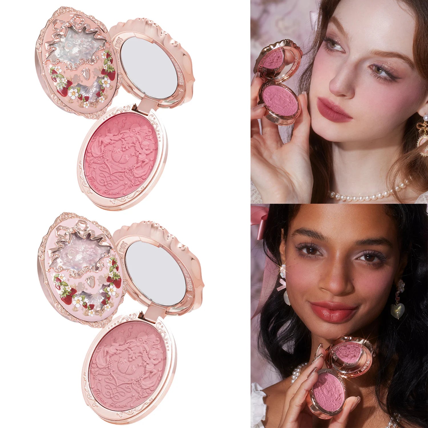 Embossed Strawberry Floral Pressed Powder Blush - 1