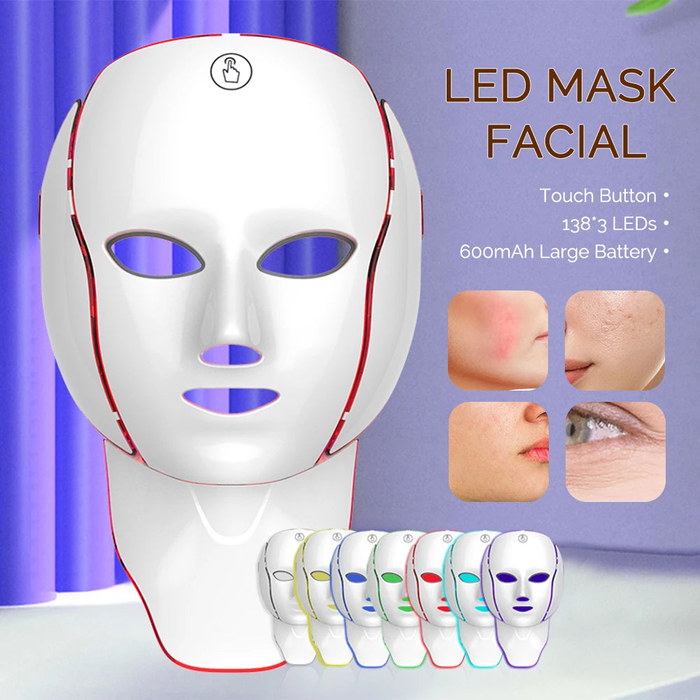 7-Color Wireless LED Photon Facial and Neck Mask - 8