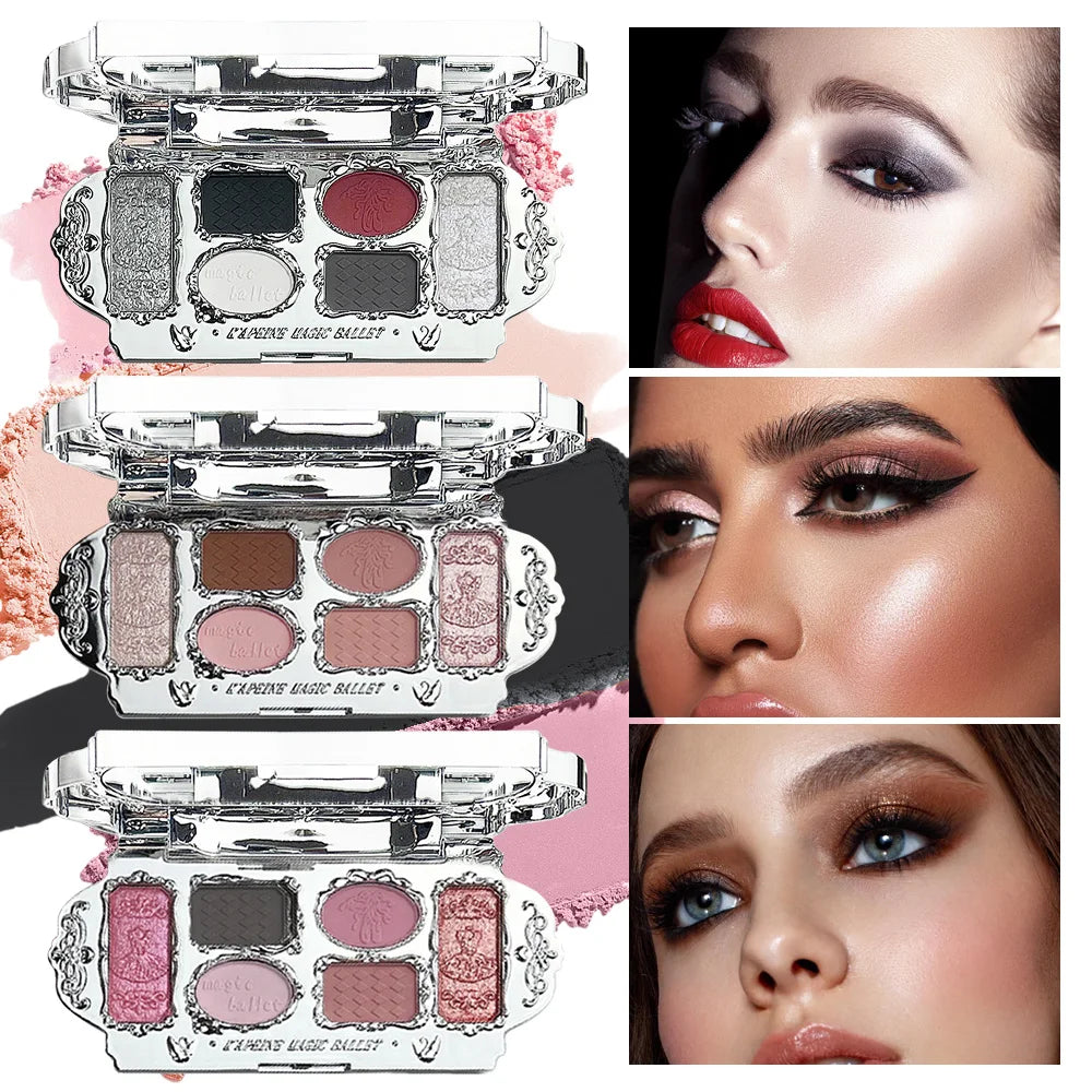 6-Color Shimmer Eyeshadow & Highlighter Makeup Palette - 1