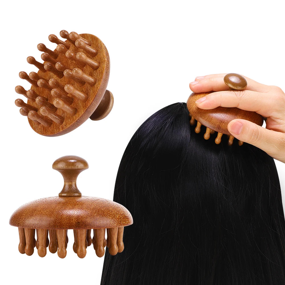 Wooden Meridian Massage Brush for Body and Scalp - 6
