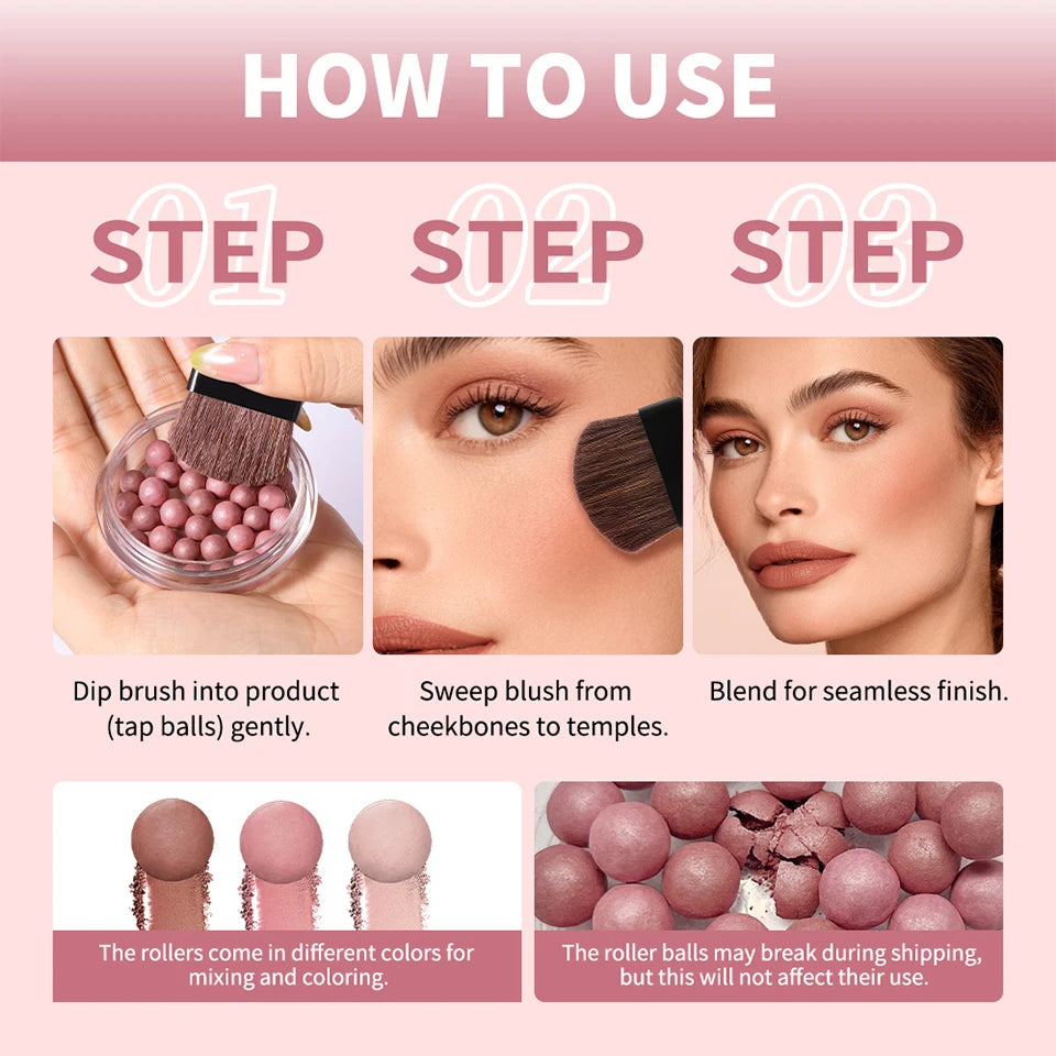 Long-Lasting Shimmering Pearl Blush Powder Beads - 15