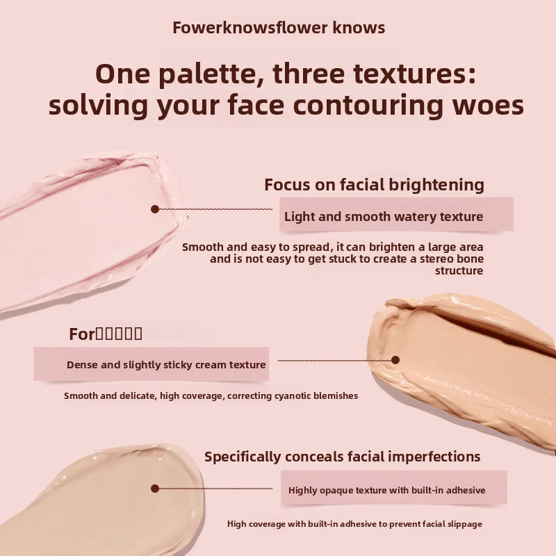 4-Color Cream Concealer Palette for Dark Circles and Contouring - 4