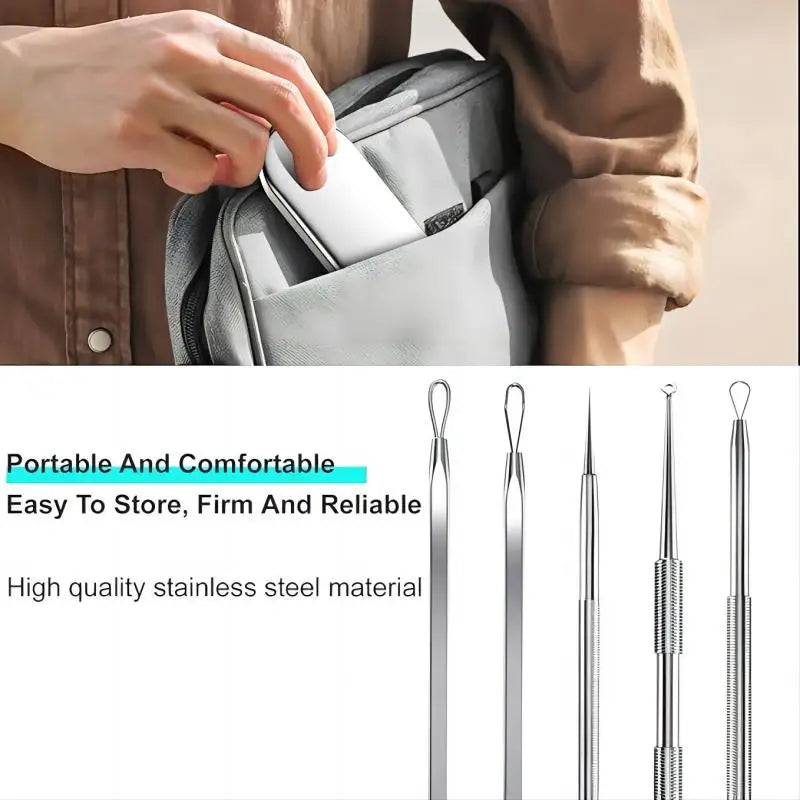 5-Piece Stainless Steel Blackhead and Acne Removal Kit - 6